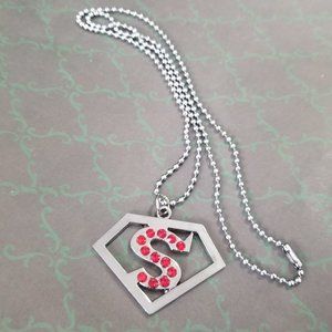 Stainless Steel Red Rhinestone "S" Fashion Necklace